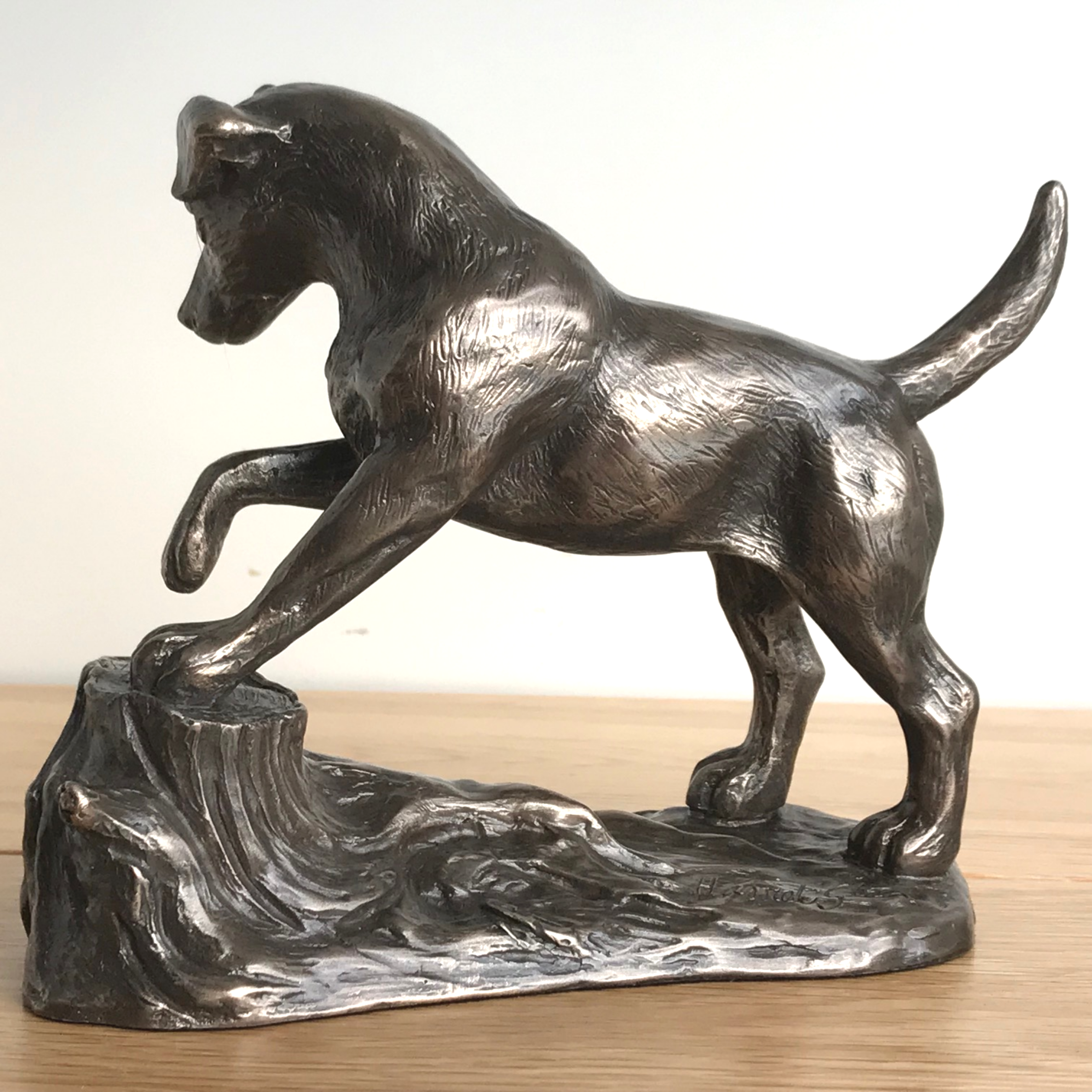 Heavy Cold Cast Bronze Jack Russell Terrier on a rock figurine by Harriet Glen, fabulous quality ornament