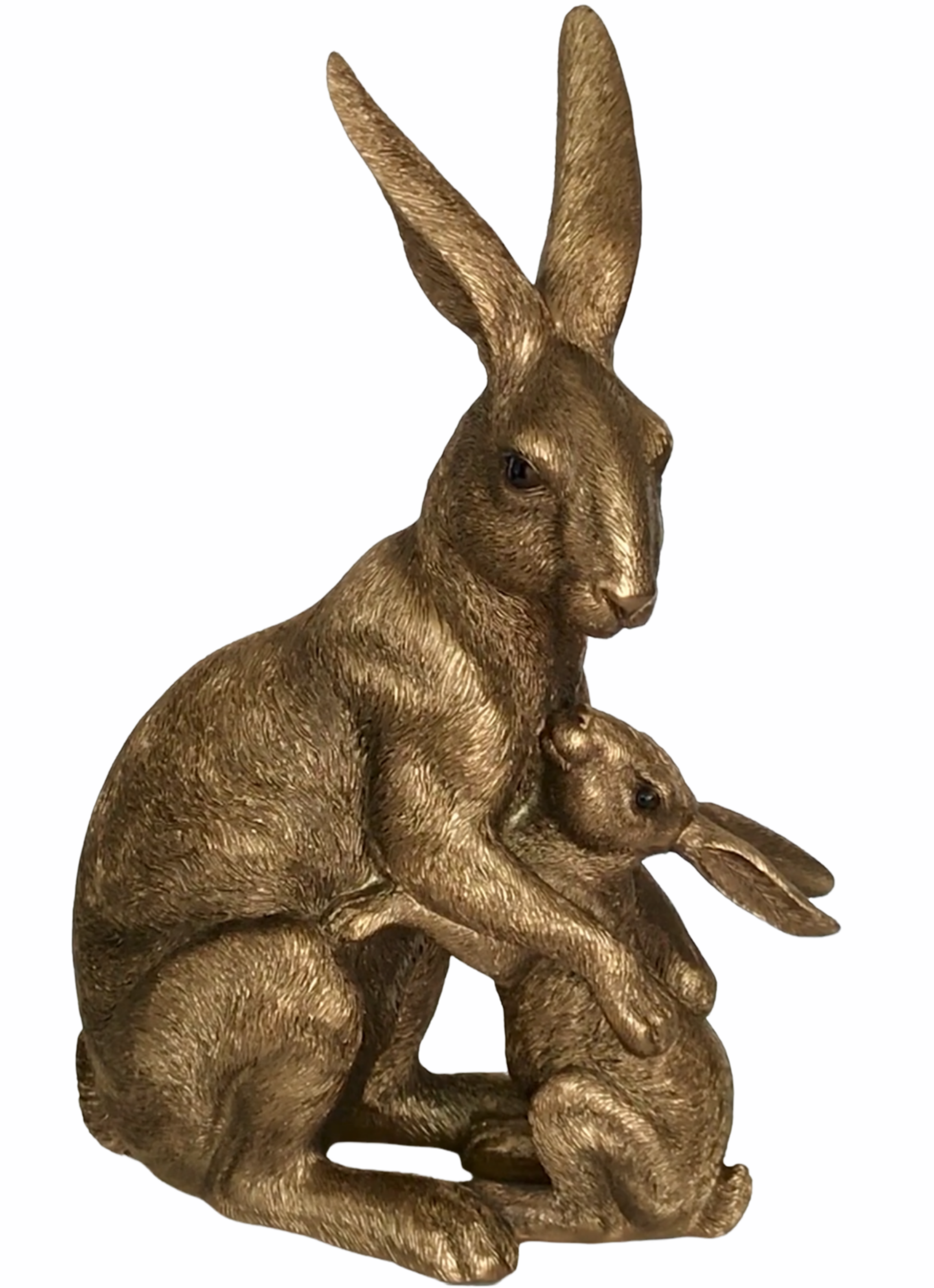 Large (25.5cm high) Leonardo Reflections Bronzed range Hare with Baby figurine, in gold gift box