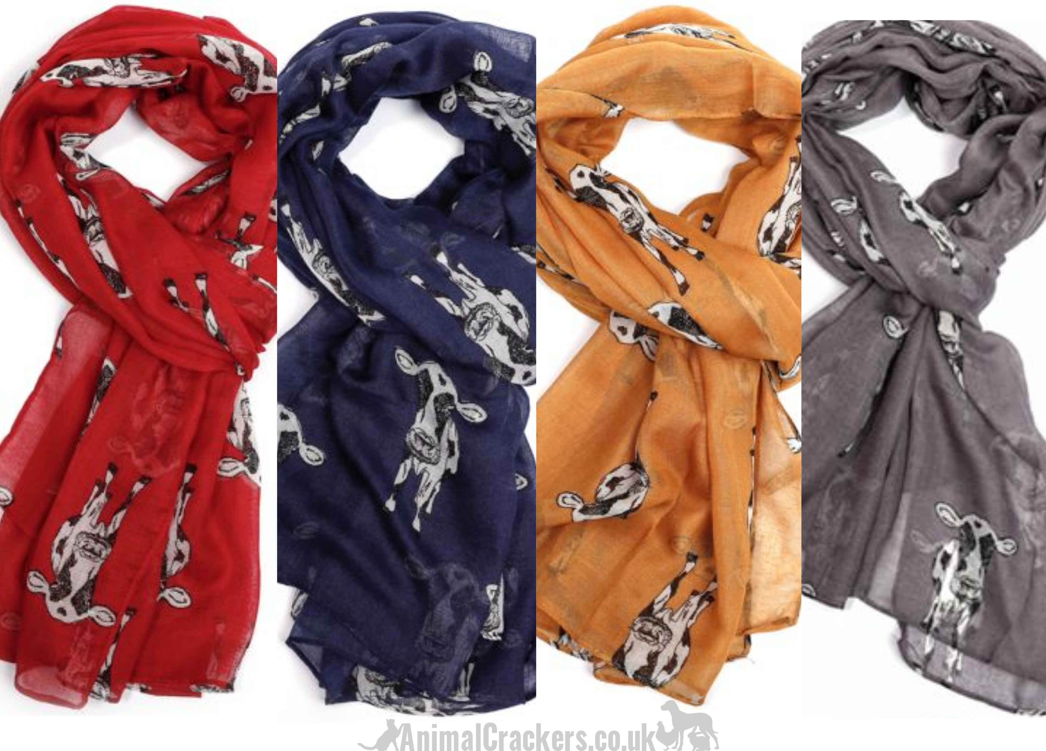 Ladies lightweight Dairy Cow design Scarf Sarong in choice of colours, great Farmer or Frisian Cow lover gift and stocking filler!