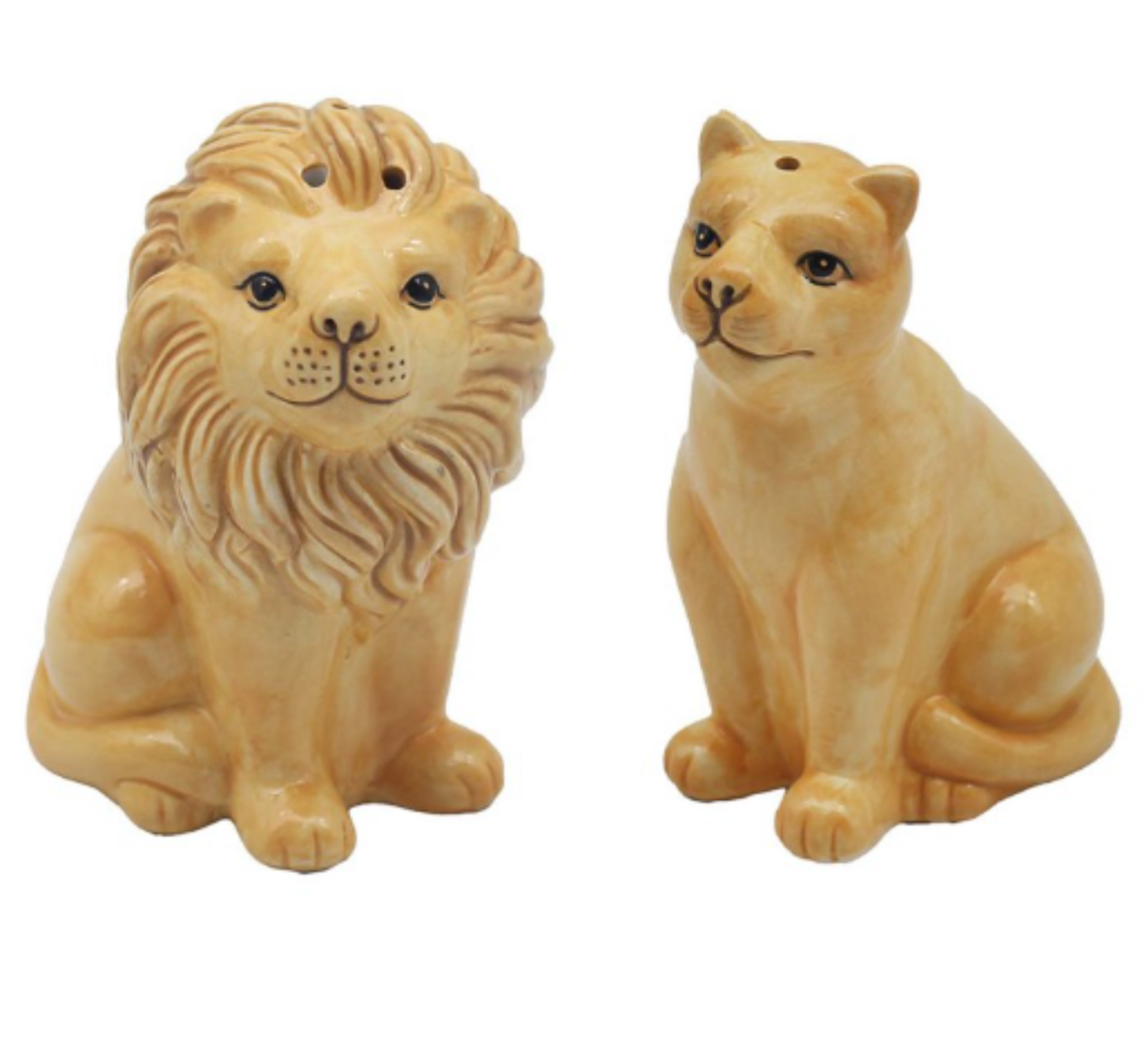 Lions design ceramic Salt & Pepper cruet set by Lesser & Pavey, boxed