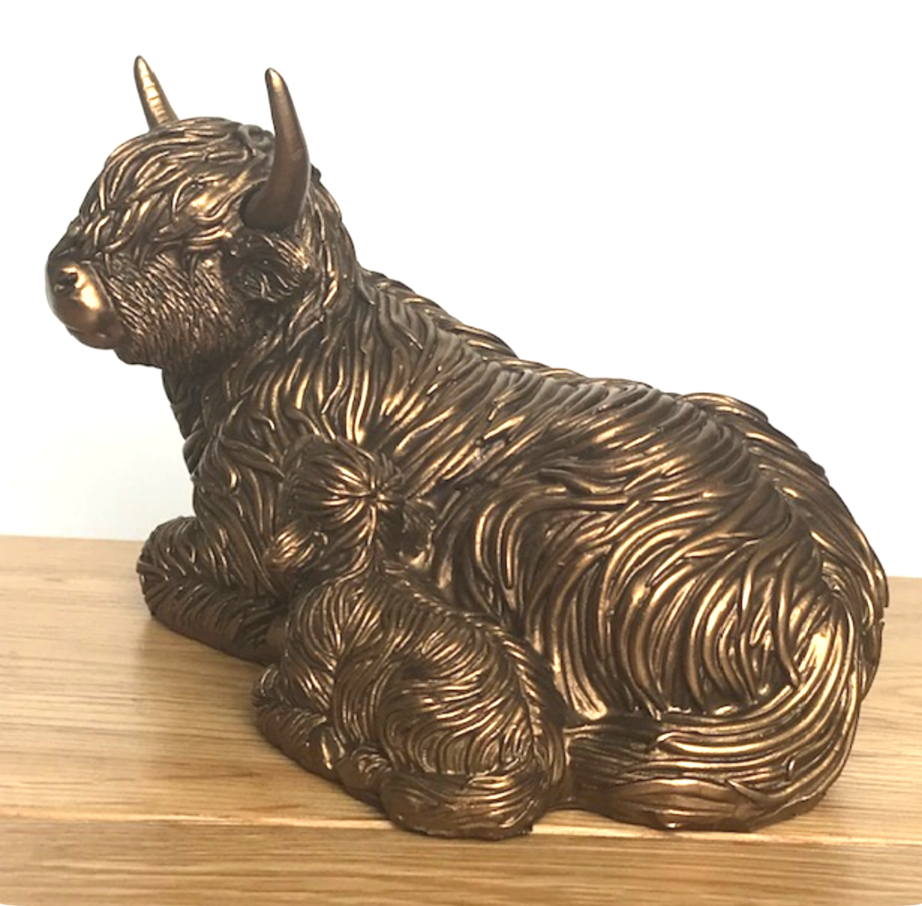 Laying Highland Cow Mother & Calf ornament figurine from the Leonardo Reflections Bronzed range