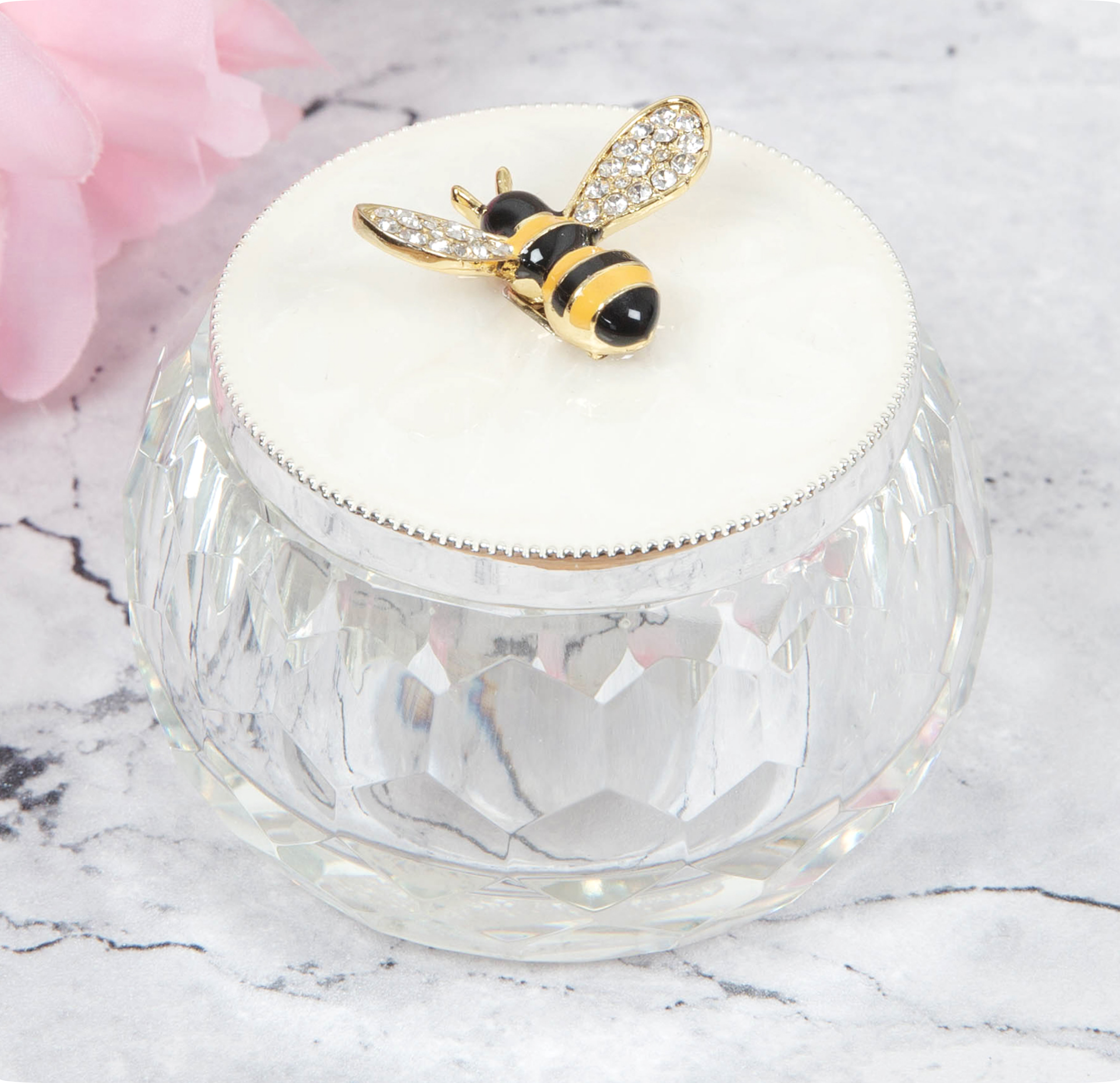 Cut Glass Silver Plated Bumble Bee Trinket Box