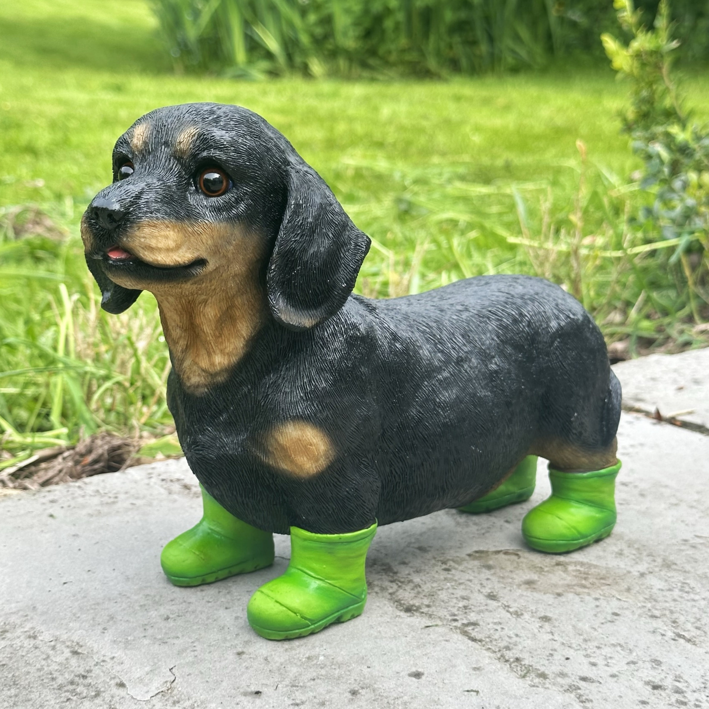 Dachshund Welly Dog in bright green Wellington Boots ornament (25cm), gift boxed