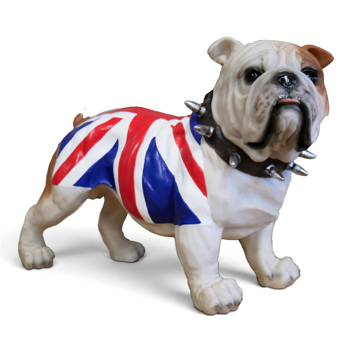 Standing British Bulldog in Union Jack coat figurine, length 29cm