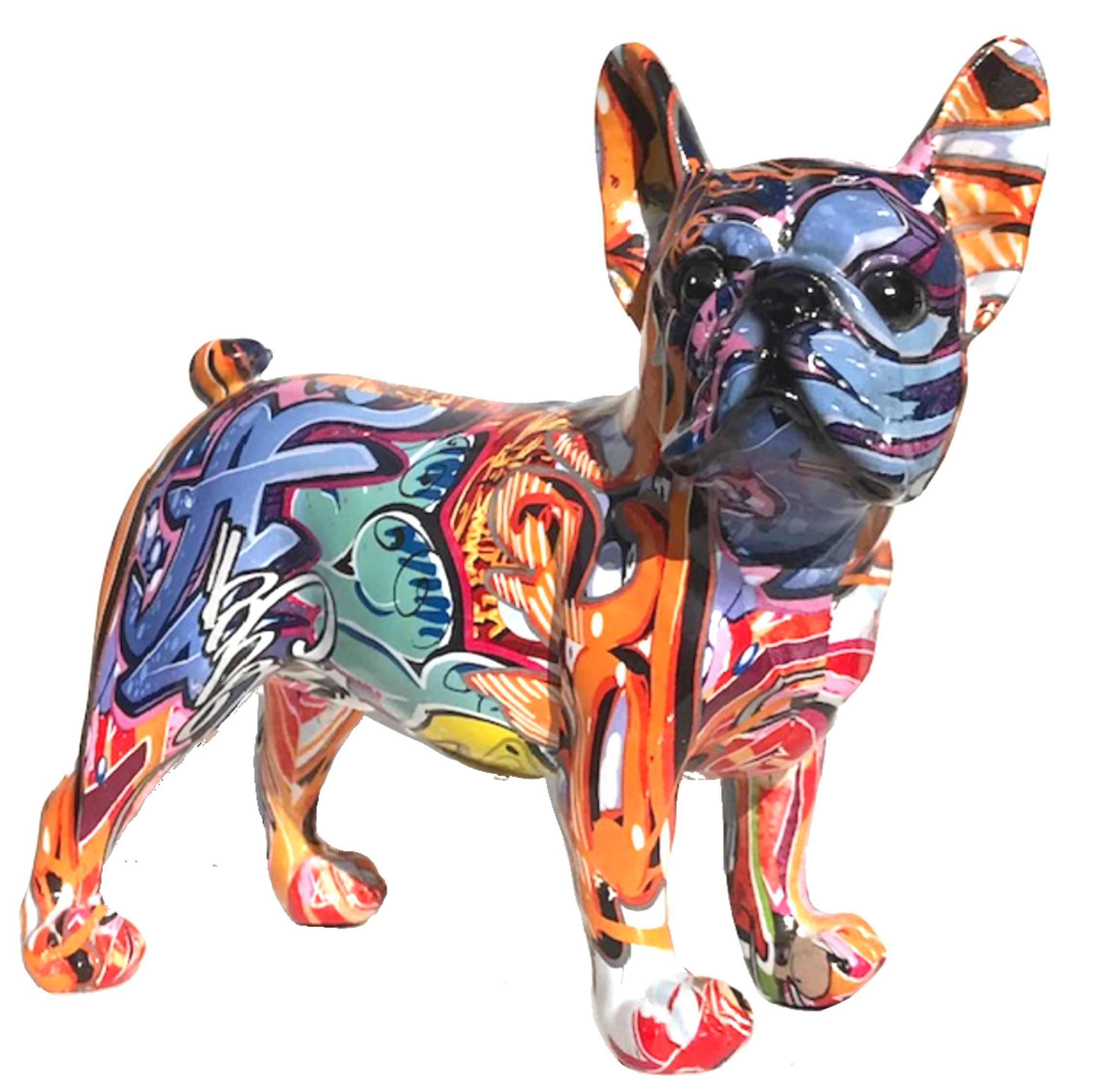 Graffiti Art French Bulldog figurine, bright coloured with glossy finish, boxed