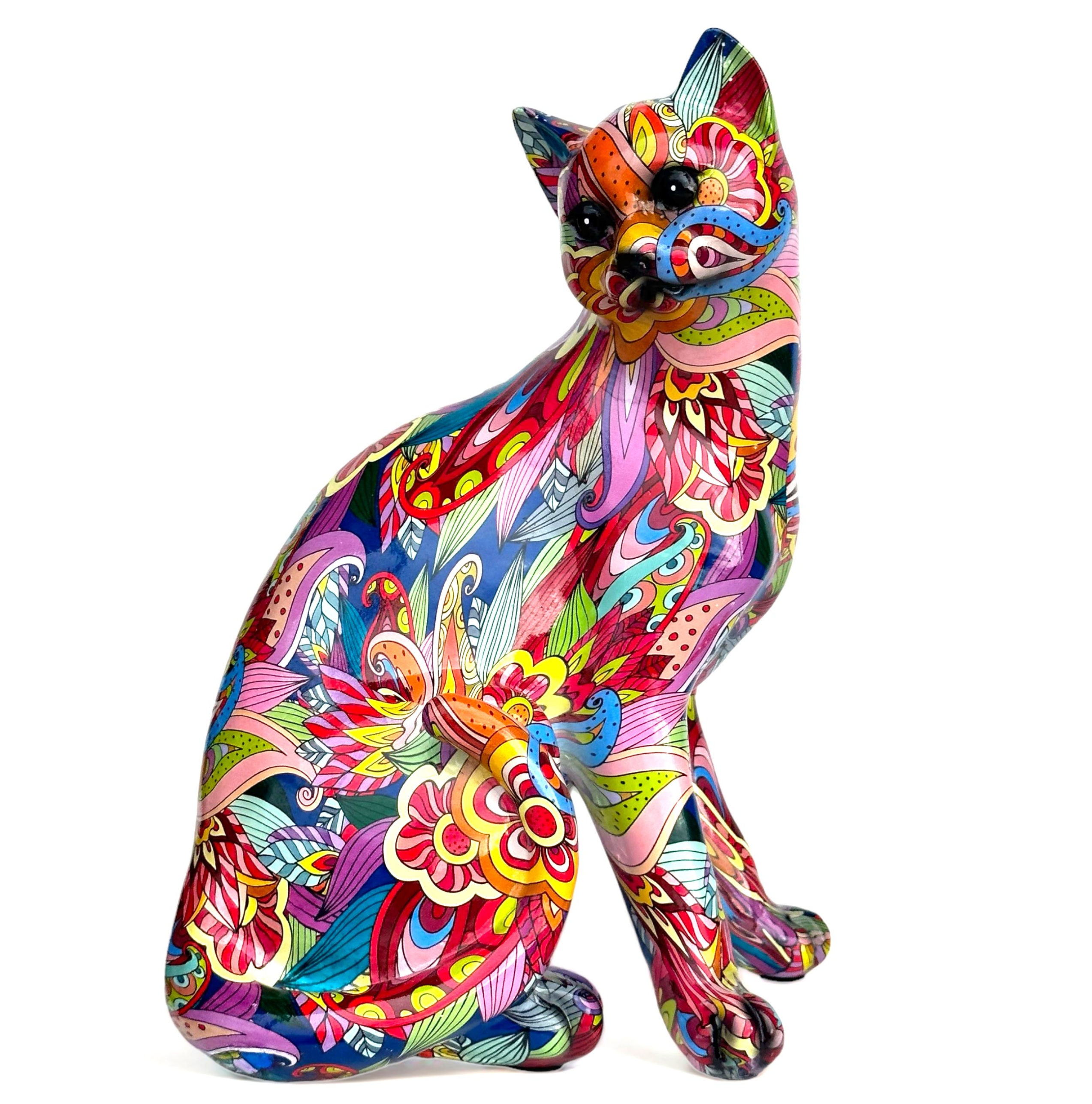 Large Groovy Art bright colour Sitting Cat ornament figure cat lover gift (28cm)