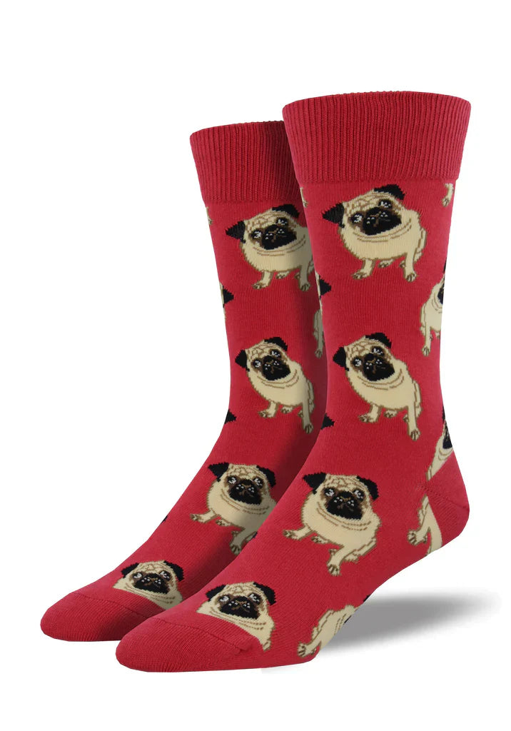 Men's Socksmith Pug design socks, quality cotton mix, terracotta red or brown, one size