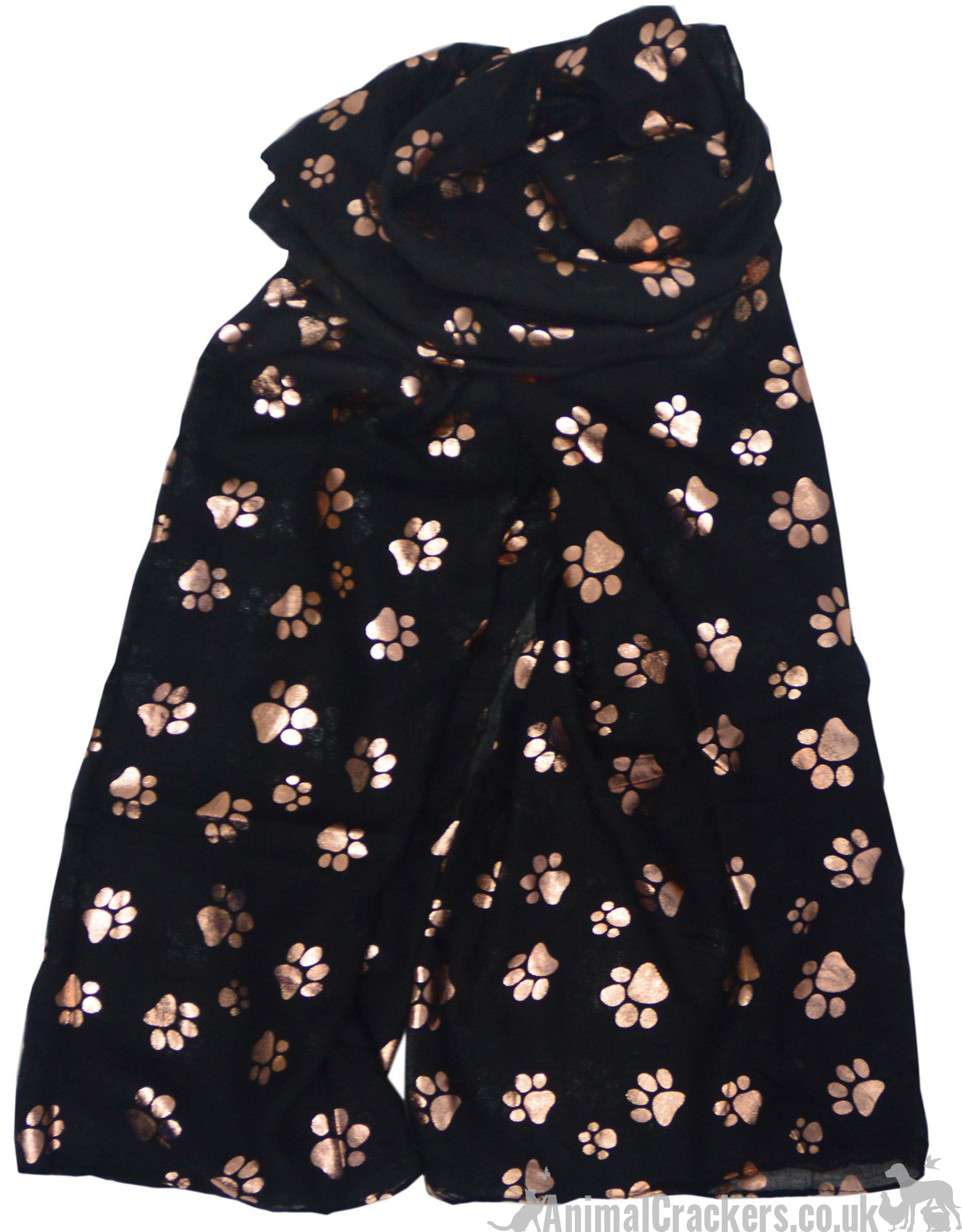 Gold foil Paw print ladies lightweight cotton mix Scarf Sarong in choice of colours, great Dog or Cat lover gift and stocking filler