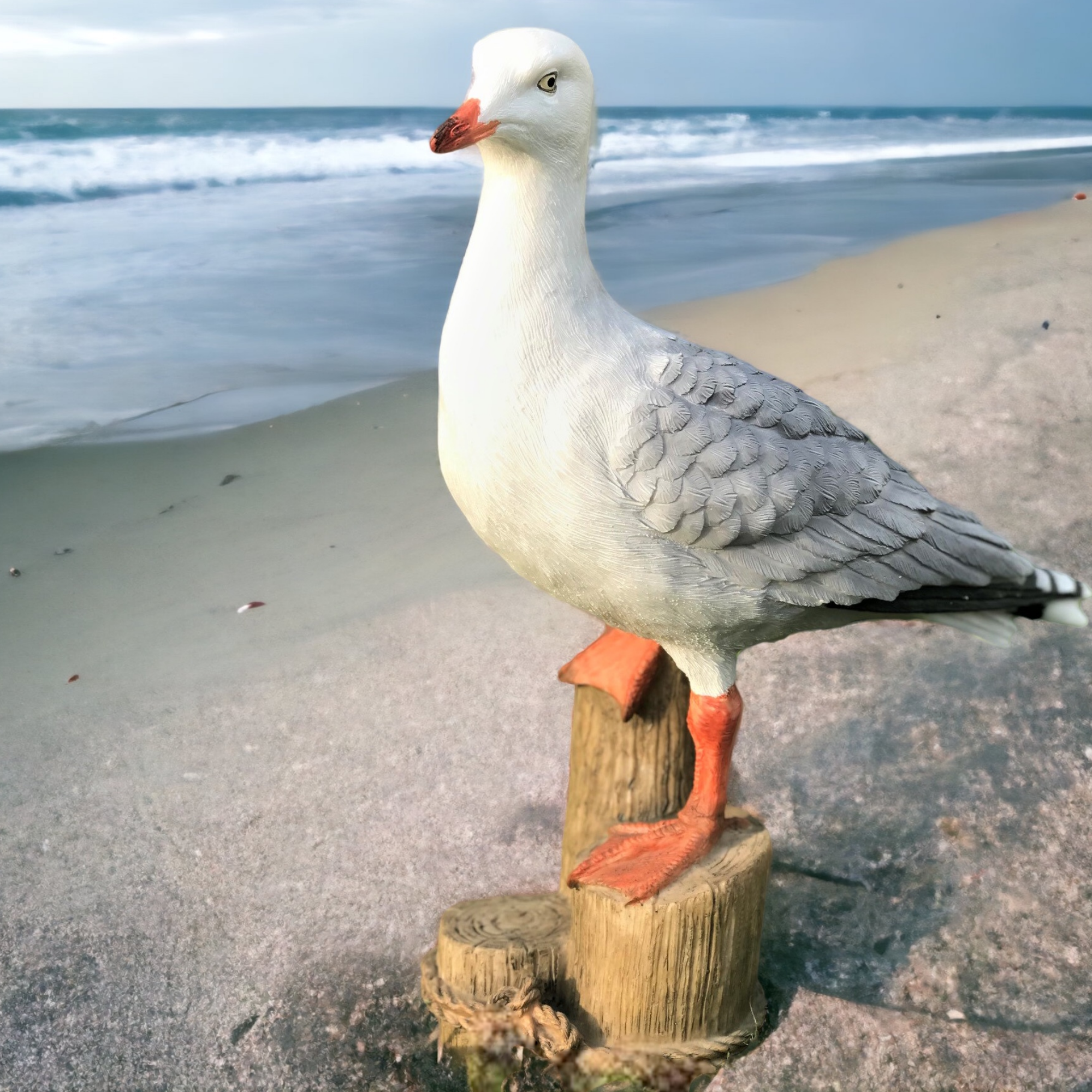 Seagull on post figurine indoor or outdoor ornament or nautical decoration