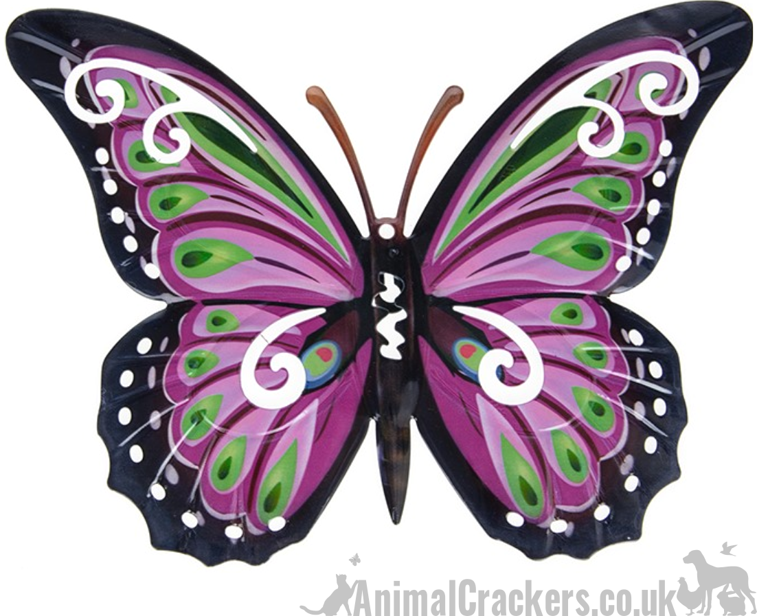 Large 35cm dark Pink/Lilac & multi colour metal Butterfly ornament wall art decoration