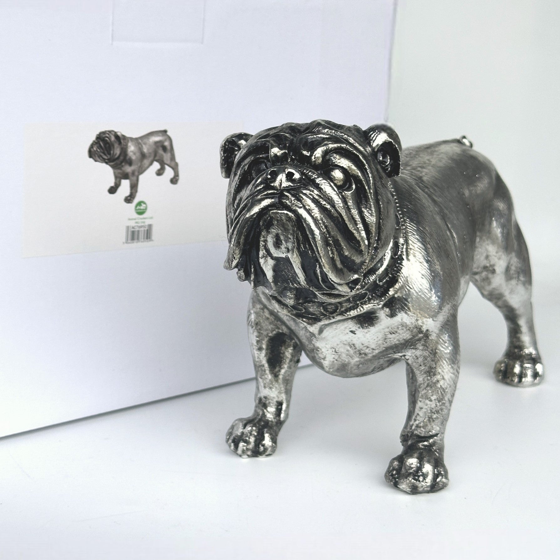 Large 26cm Silver Bulldog Figurine, gift boxed