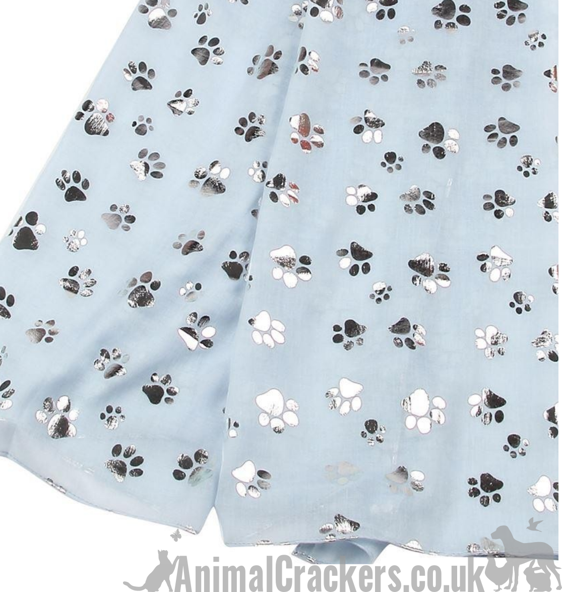 Silver foil Dog Paw print ladies  lightweight cotton mix Scarf Sarong in choice of colours