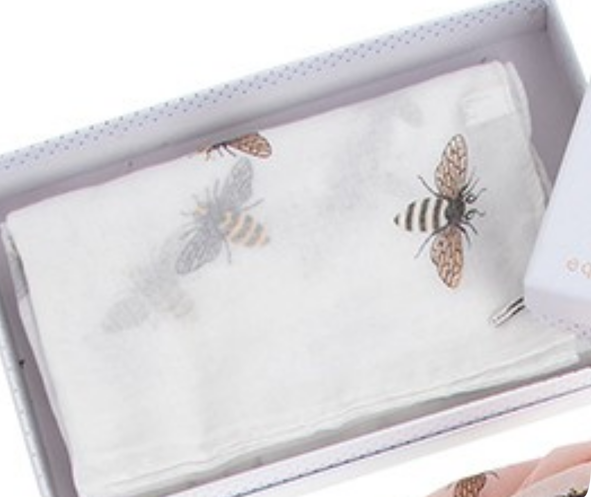 Glitter Bee Scarf in quality GIFT BOX in choice of White Pink or Beige