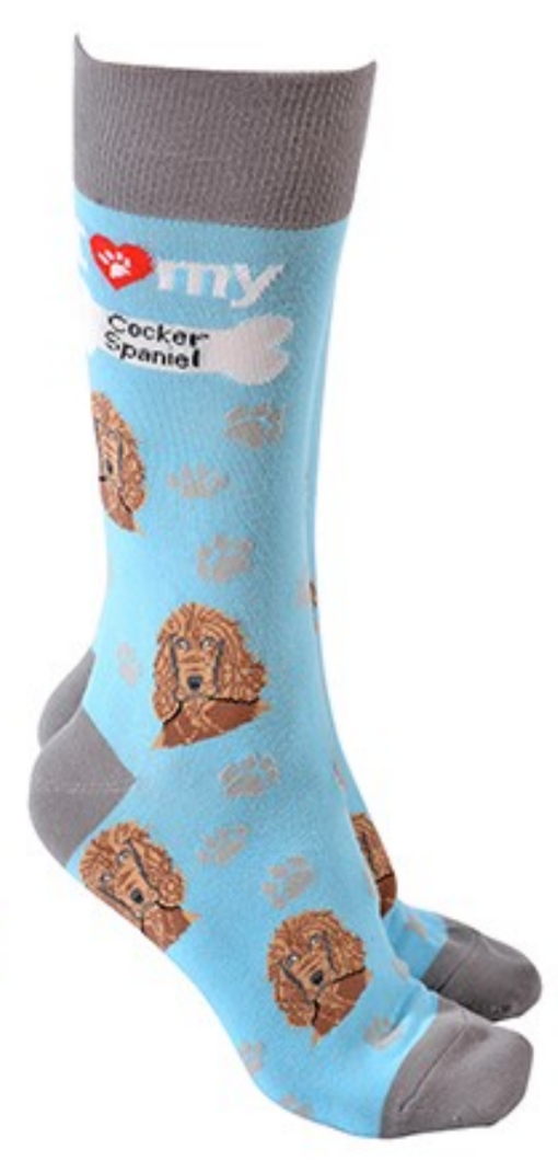 Cocker Spaniel design socks with 'I love my Cocker Spaniel' text, quality Unisex One Size stocking filler