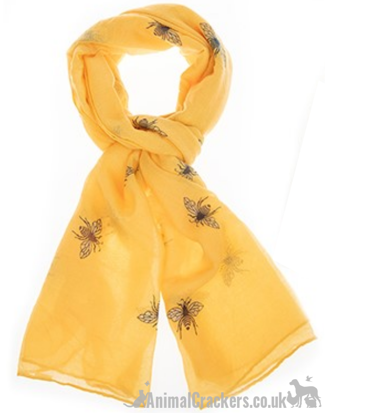 Glittery BEE PRINT Scarf Sarong Blue Mustard or White cotton mix Bee lover gift