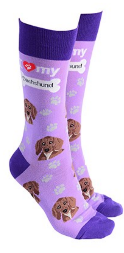 Dachshund design socks with 'I love my Dachshund' text, quality Unisex One Size stocking filler