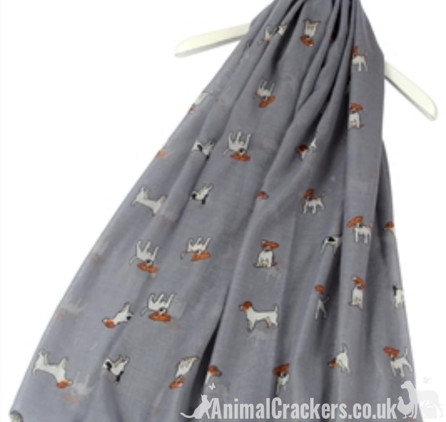 Ladies lightweight cotton mix Jack Russell print Scarf Sarong in choice of colours