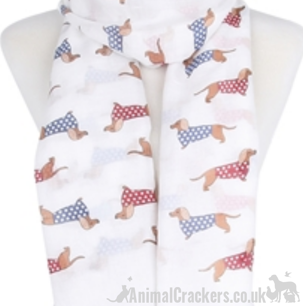 Ladies lightweight Dachshund in spotted coat print Scarf Sarong in choice of colours, great Sausage Dog lover gift!