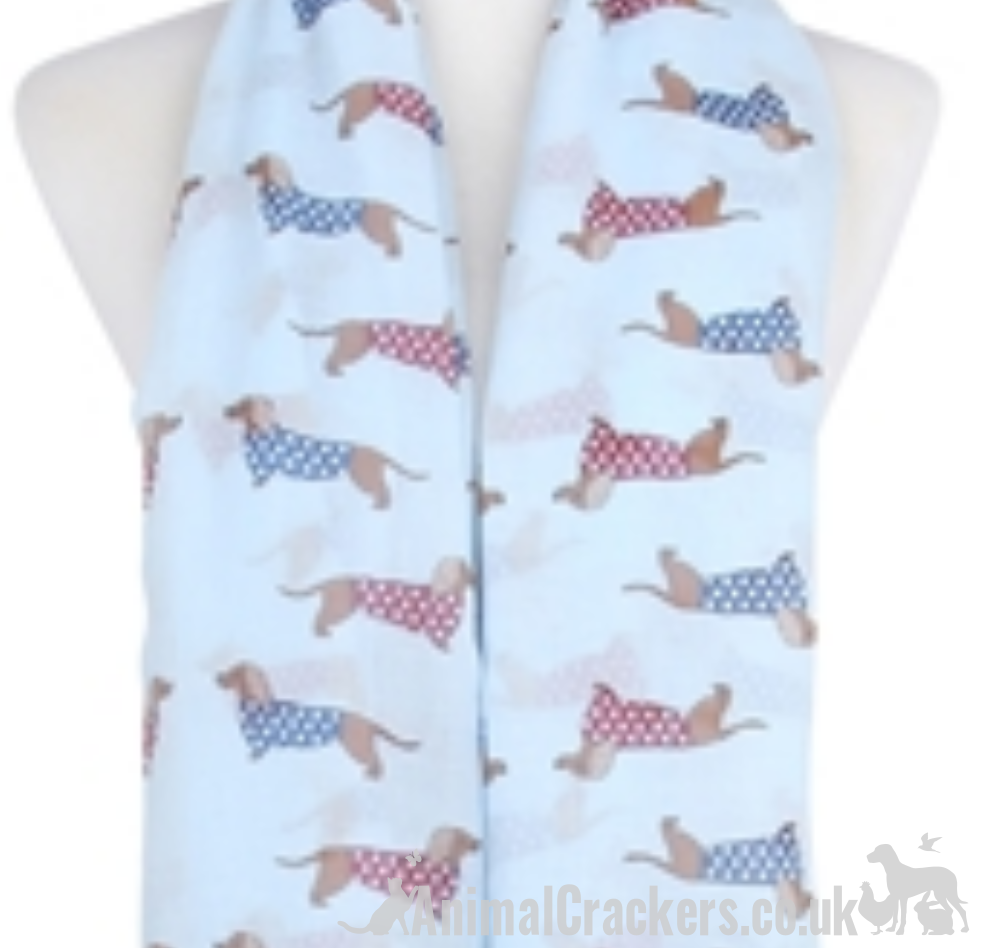 Ladies lightweight Dachshund in spotted coat print Scarf Sarong in choice of colours, great Sausage Dog lover gift!