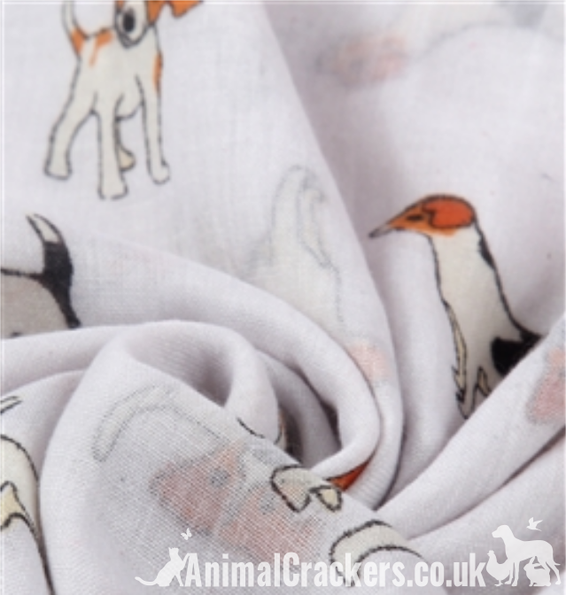 Ladies lightweight cotton mix Jack Russell print Scarf Sarong in choice of colours