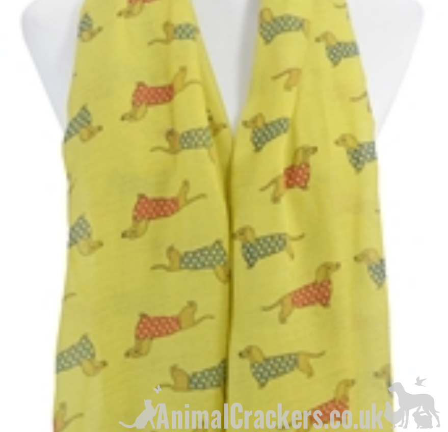 Ladies lightweight Dachshund in spotted coat print Scarf Sarong in choice of colours, great Sausage Dog lover gift!