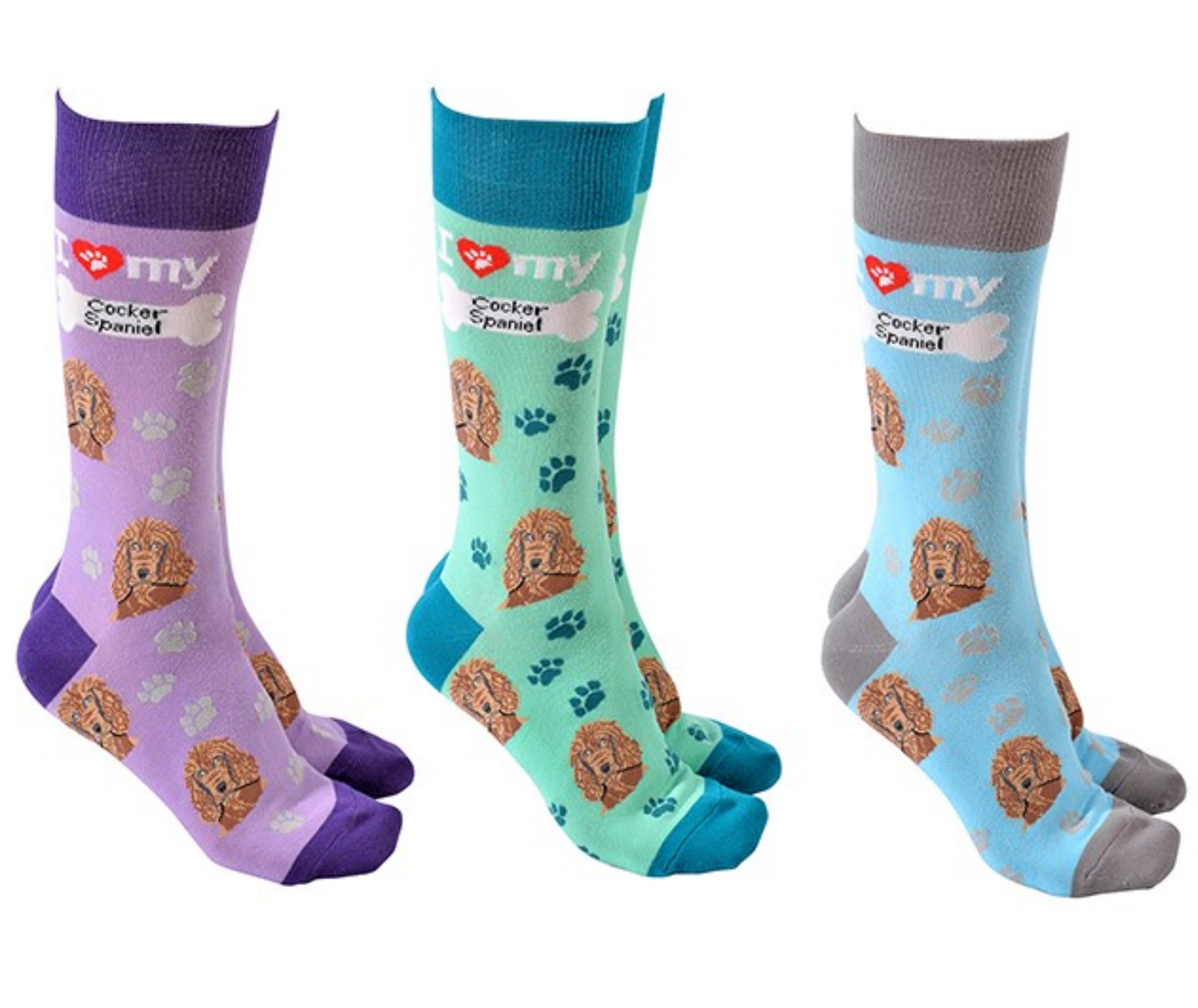 Cocker Spaniel design socks with 'I love my Cocker Spaniel' text, quality Unisex One Size stocking filler