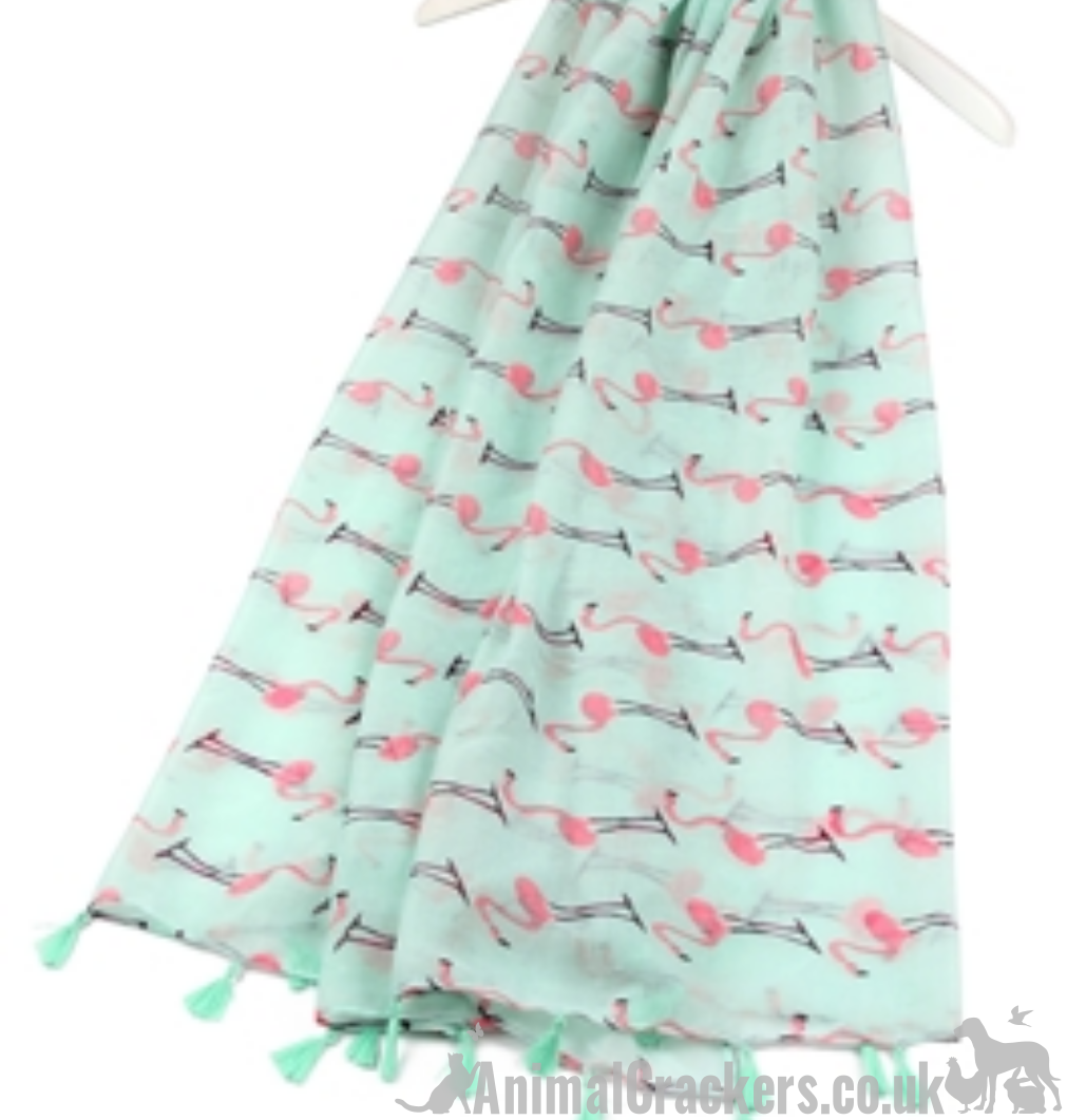 Ladies Flamingo tassel scarf sarong cotton mix in Pink or Mint Green