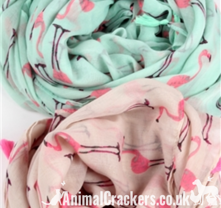 Ladies Flamingo tassel scarf sarong cotton mix in Pink or Mint Green