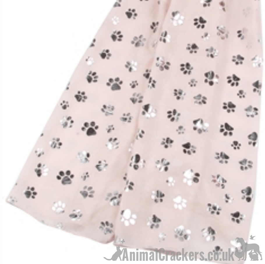 Silver foil Dog Paw print ladies  lightweight cotton mix Scarf Sarong in choice of colours