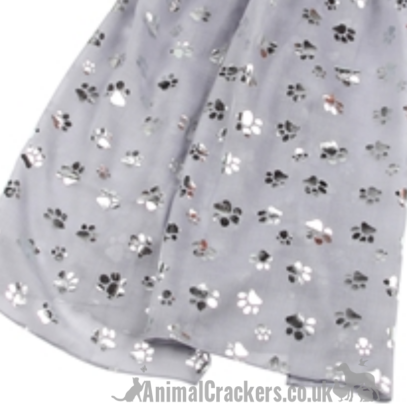 Silver foil Dog Paw print ladies  lightweight cotton mix Scarf Sarong in choice of colours