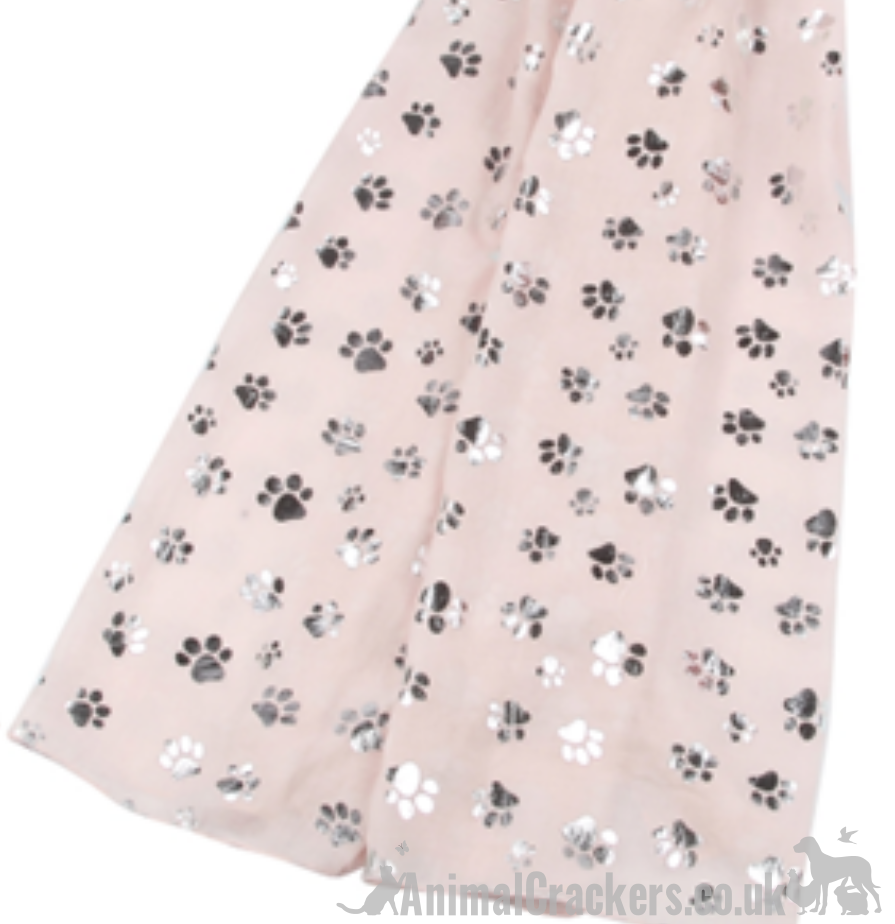 Silver foil Dog Paw print ladies  lightweight cotton mix Scarf Sarong in choice of colours